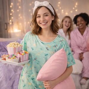 Dreams Co Dragonfly Print Aqua Blue Pajama Sleep Shirt Tunic Top 3X 4X